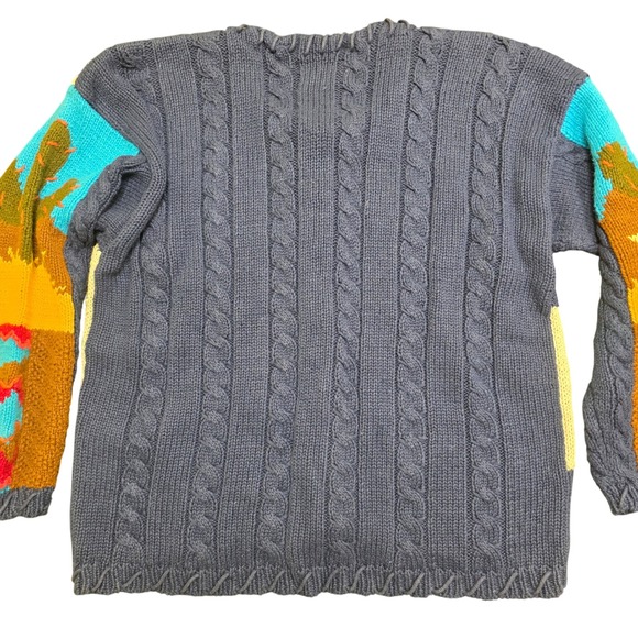 CAPEZIO L Navy Southwestern Cowboy Cardigan Vintage Western Knit Y2K Americana - Picture 2 of 7